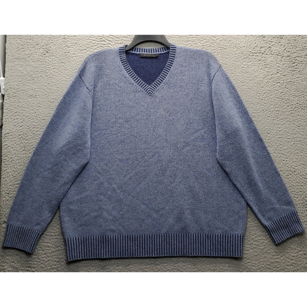 Raffi Sweater Men XXL Blue Merino Wool Cashmere Blend Tight Knit V-Neck Pullover